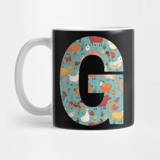 A pattern of farm animals filling the letter G Mug